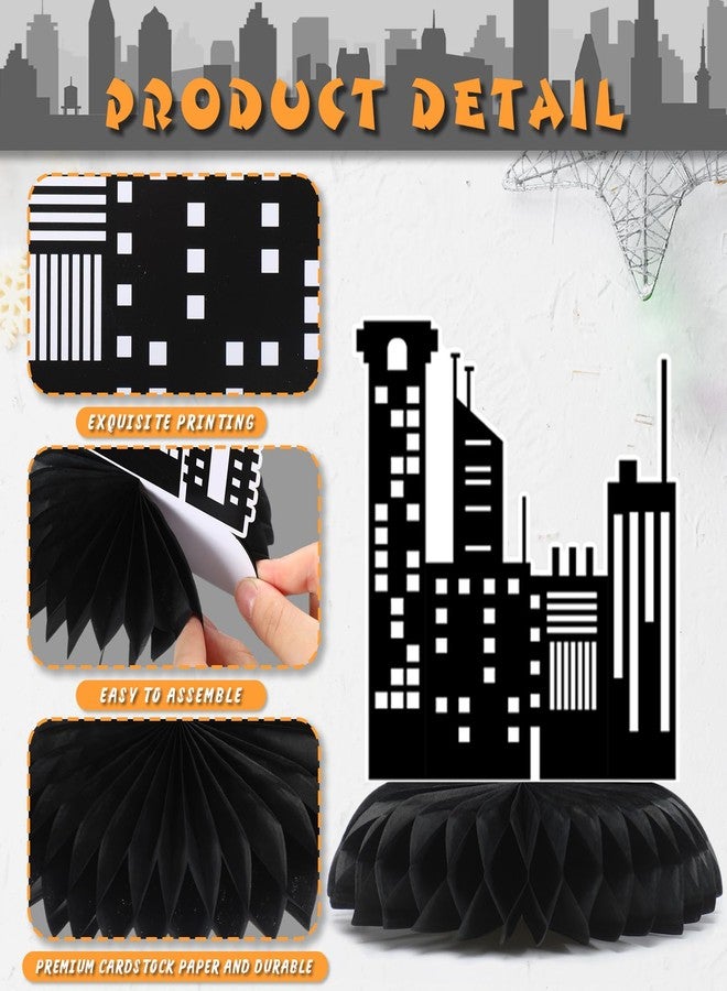 Pickmesh 12 Pieces Hero Party Decorations City Skyscraper Honeycomb Centerpieces Table Decorations Skyline Buildings Table Topper for Hero Birthday Skyscraper Party Supplies - Image 4